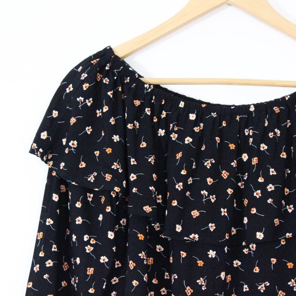 *Blue Blush Black Floral Ruffle Off The Shoulder Blouse, Small - Picture 4 of 5
